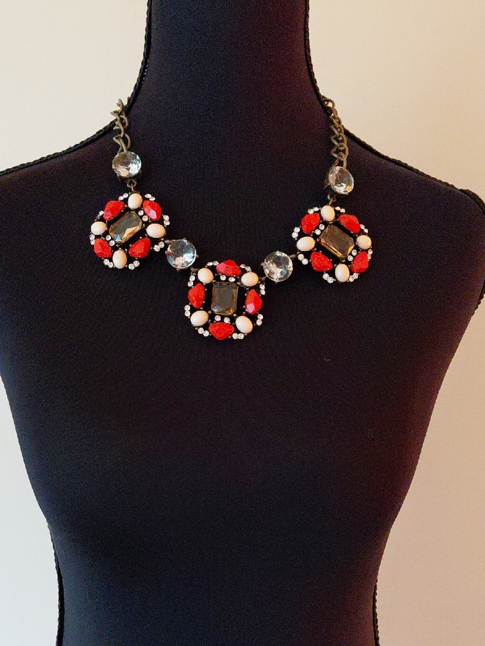 Statement Orange and Clear Gem Floral Necklace